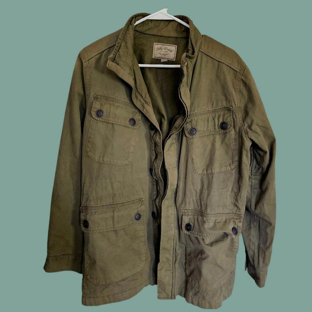 Lucky Brand Olive Green Large Army Green Utility Jacket Unisex Zipper Buttons